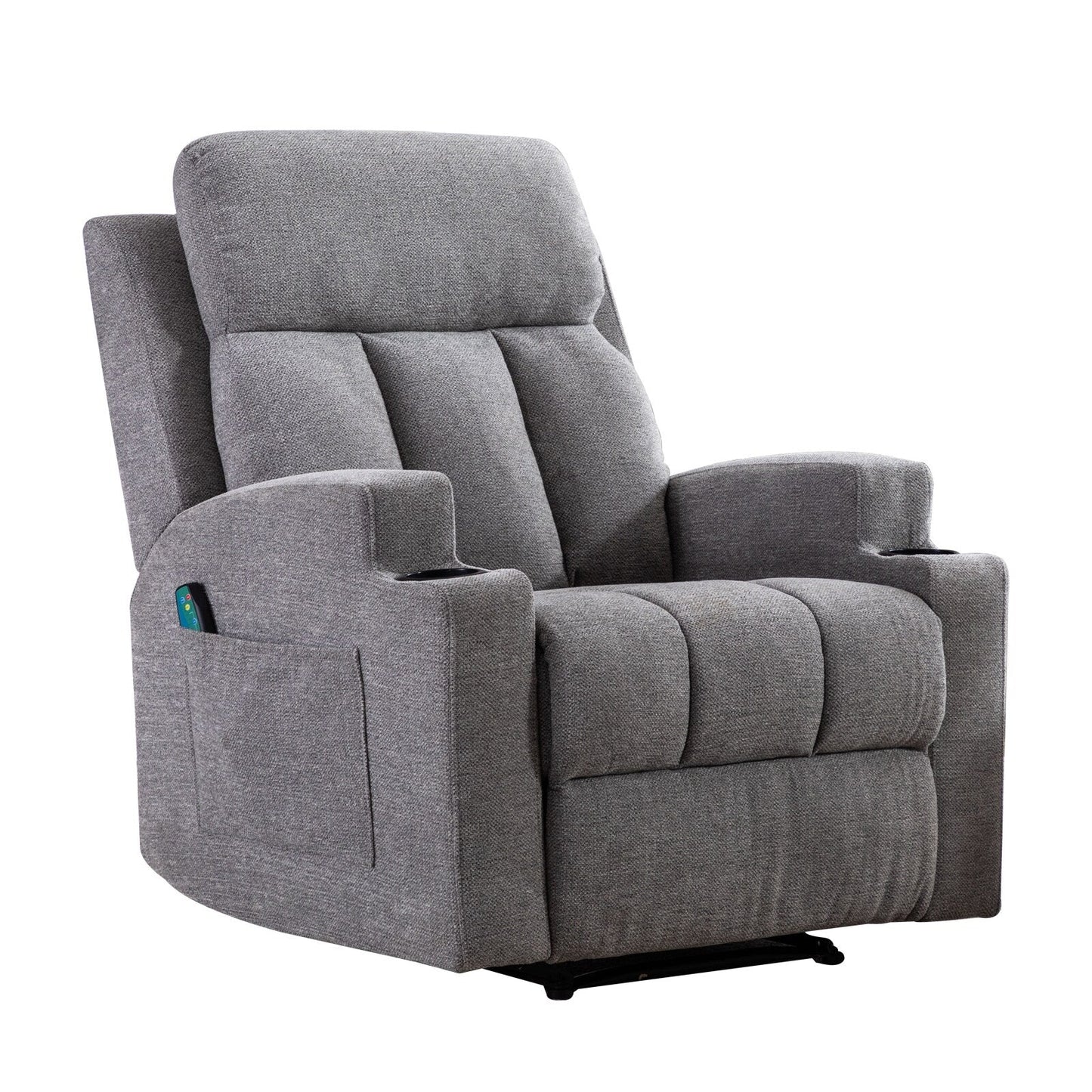 Fauteuil inclinable manuel, massant et chauffant, avec 2 porte-gobelets, tissu respirant