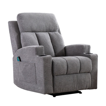 Fauteuil inclinable manuel, massant et chauffant, avec 2 porte-gobelets, tissu respirant