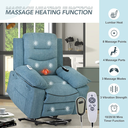 Fauteuil inclinable électrique pour personnes âgées, fonctions de massage et de chauffage réglables, inclinaison infinie, poche latérale