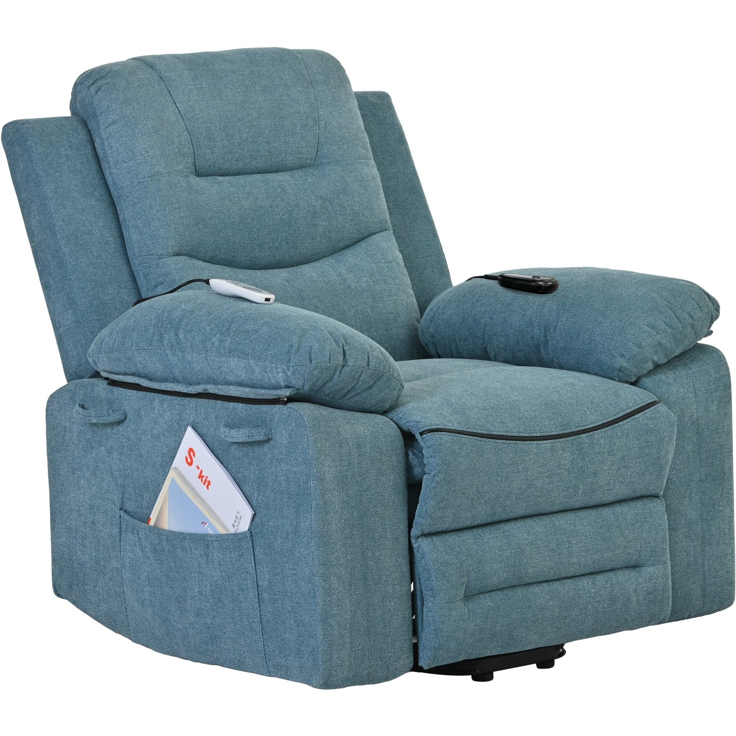 Fauteuil inclinable électrique pour personnes âgées, fonctions de massage et de chauffage réglables, inclinaison infinie, poche latérale