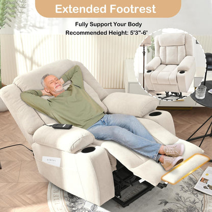 Fauteuil inclinable électrique pour personnes âgées, canapé simple classique avec 2 porte-gobelets, poches latérales et télécommande