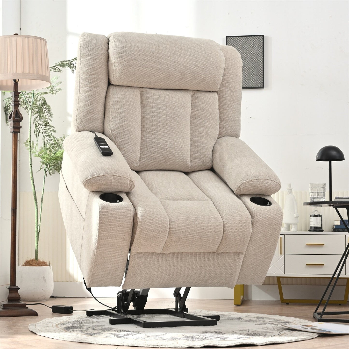 Fauteuil inclinable électrique pour personnes âgées, canapé simple classique avec 2 porte-gobelets, poches latérales et télécommande