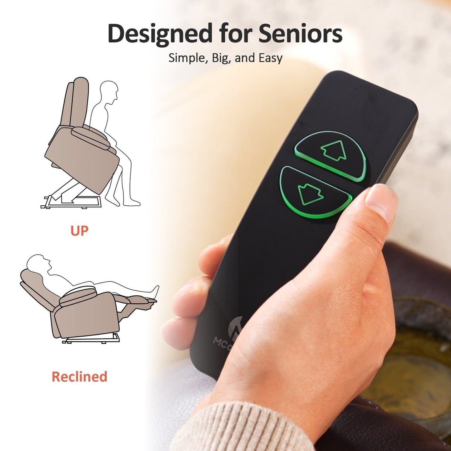 Fauteuil inclinable électrique pour personnes âgées, en tissu