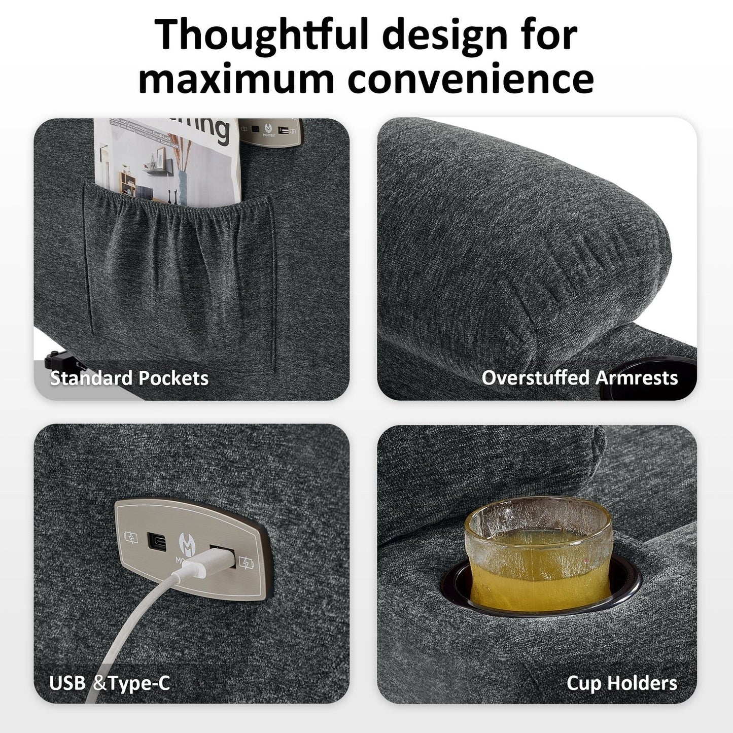 Fauteuil inclinable électrique pour personnes âgées, en tissu