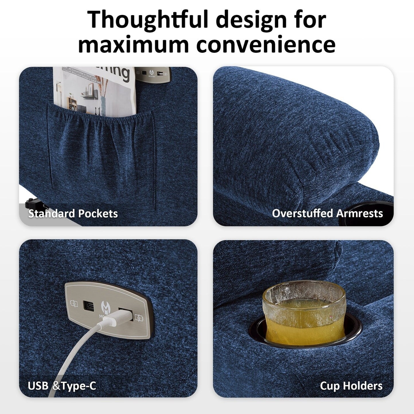 Fauteuil inclinable électrique pour personnes âgées, en tissu