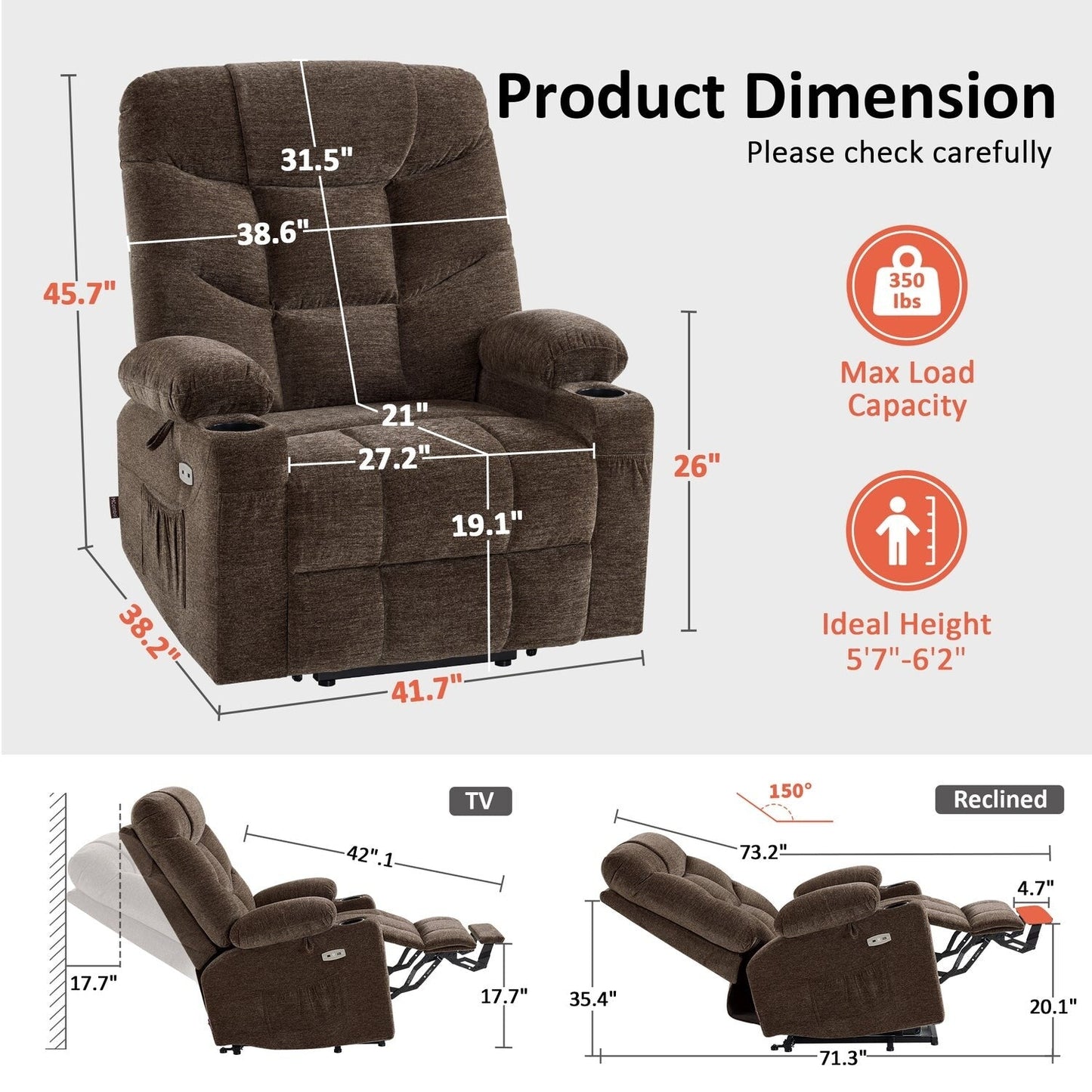 Fauteuil inclinable électrique pour personnes âgées, en tissu