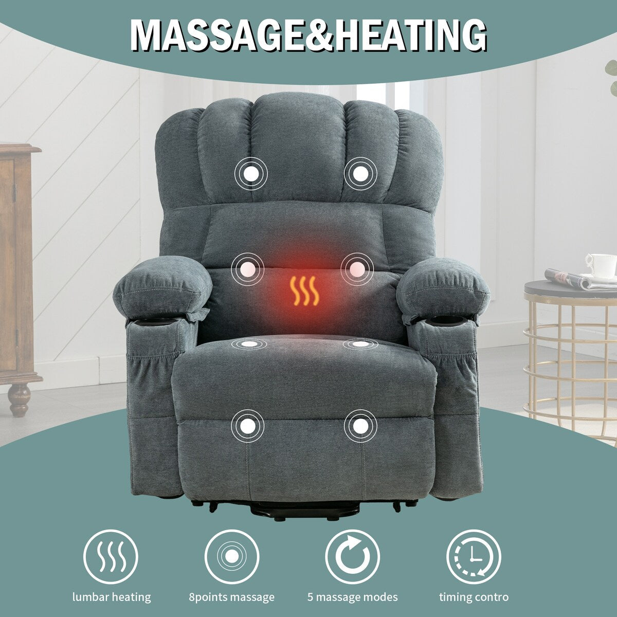Fauteuil inclinable électrique pour personnes âgées, fauteuil inclinable avec massage thermique