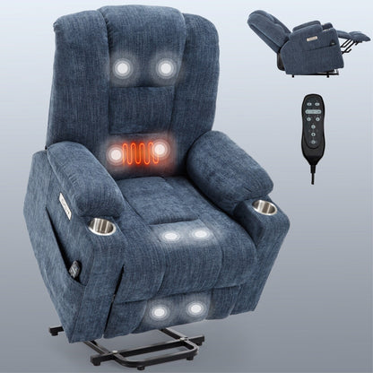 Fauteuil inclinable électrique pour personnes âgées, avec massage, chauffage, deux ports USB, chargement Type-C et porte-gobelets