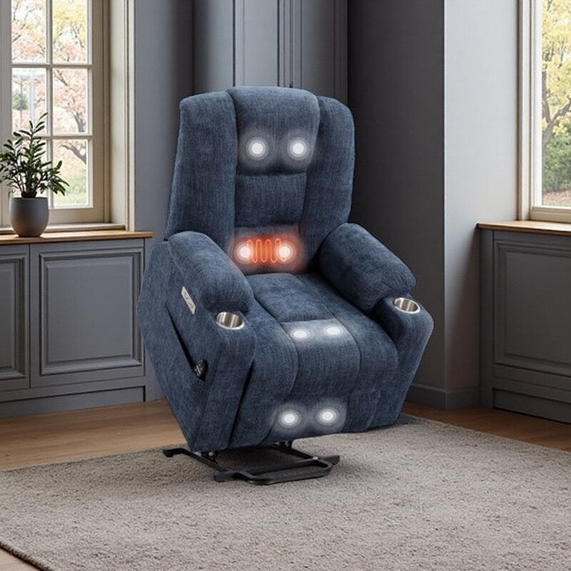 Fauteuil inclinable électrique pour personnes âgées, avec massage, chauffage, deux ports USB, chargement Type-C et porte-gobelets