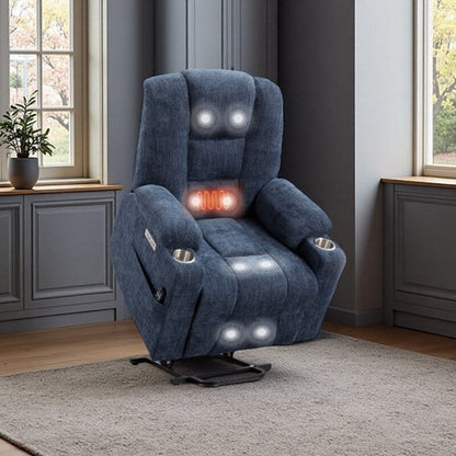 Fauteuil inclinable électrique pour personnes âgées, avec massage, chauffage, deux ports USB, chargement Type-C et porte-gobelets
