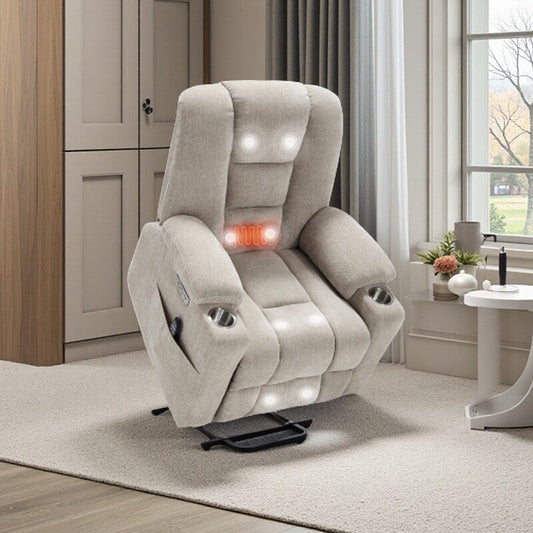 Fauteuil inclinable électrique pour personnes âgées, avec massage, chauffage, deux ports USB, chargement Type-C et porte-gobelets