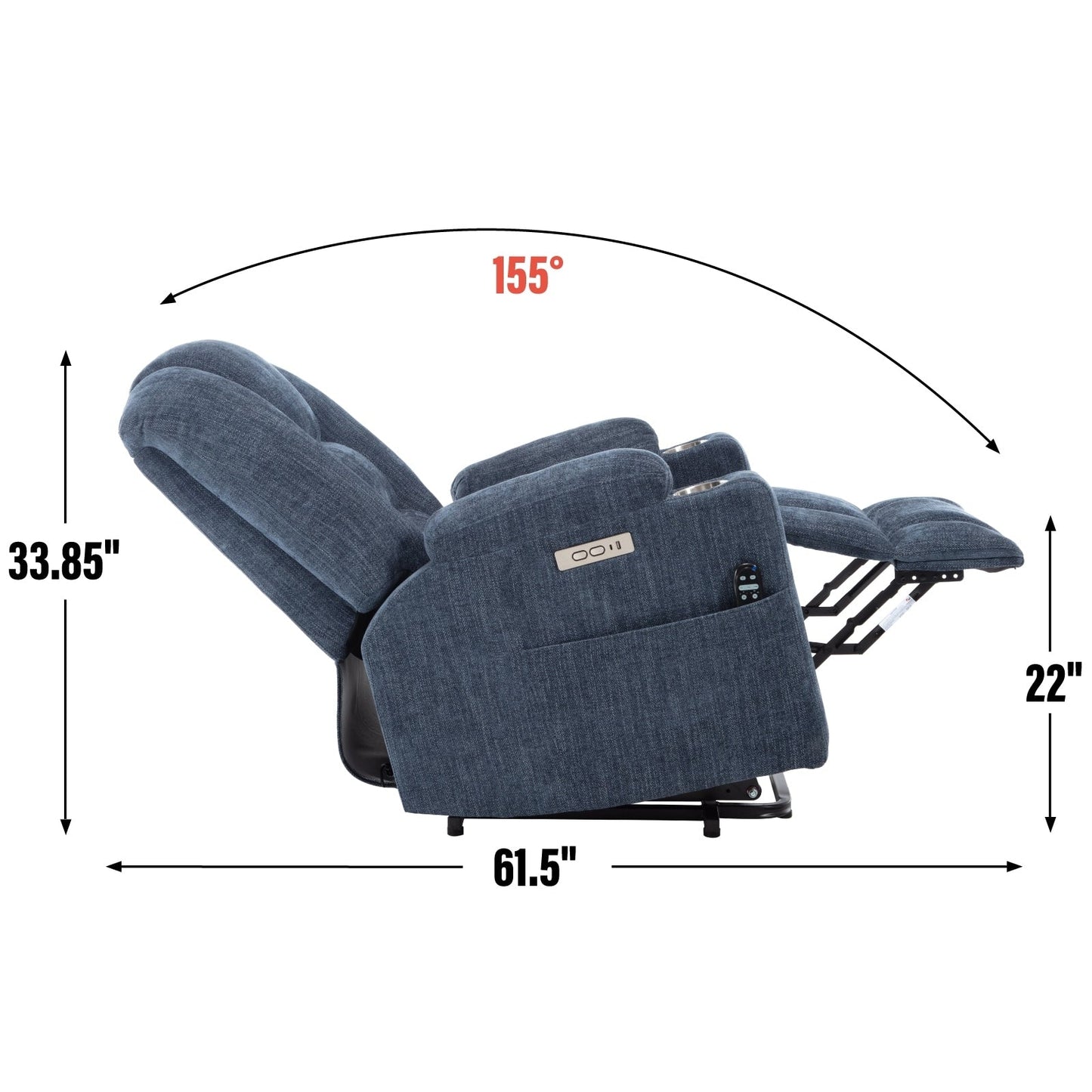 Fauteuil inclinable électrique pour personnes âgées, avec massage, chauffage, deux ports USB, chargement Type-C et porte-gobelets