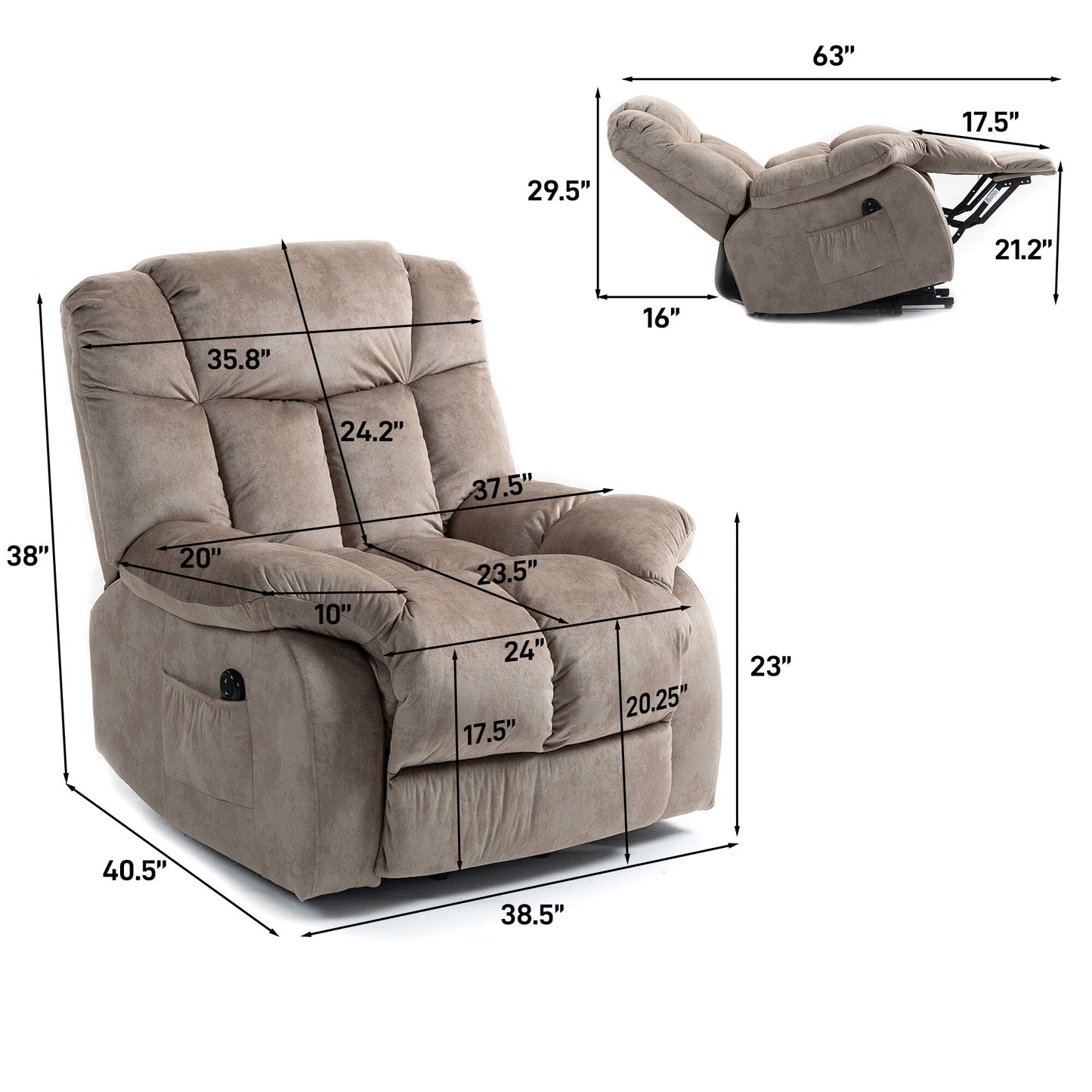 Fauteuil inclinable électrique pour personnes âgées, fauteuil inclinable robuste avec mécanisme de mouvement de sécurité et rembourrage confortable