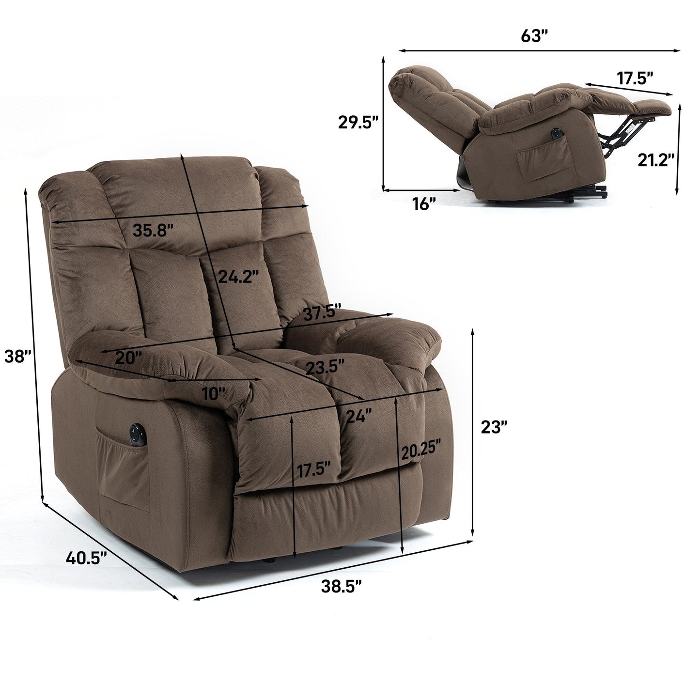 Fauteuil inclinable électrique pour personnes âgées, fauteuil inclinable robuste avec mécanisme de mouvement de sécurité et rembourrage confortable