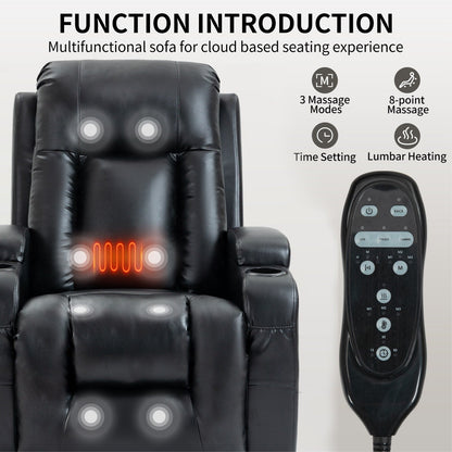 Fauteuil inclinable électrique avec massage à 8 points, chauffage lombaire, chargement USB, porte-gobelets et mécanisme robuste