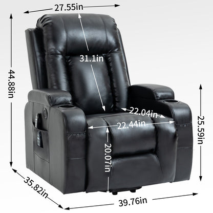 Fauteuil inclinable électrique avec massage à 8 points, chauffage lombaire, chargement USB, porte-gobelets et mécanisme robuste