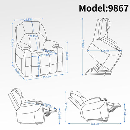 Fauteuil inclinable électrique avec massage par vibrations à 8 points, chauffage lombaire, deux ports USB et porte-gobelets en acier inoxydable