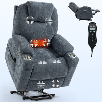 Fauteuil inclinable électrique avec massage par vibrations à 8 points, chauffage lombaire, deux ports USB et porte-gobelets en acier inoxydable