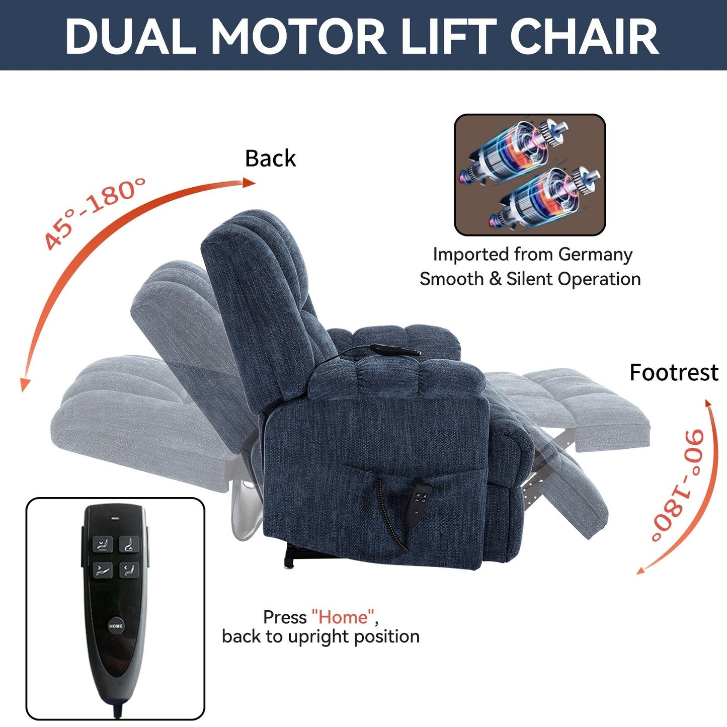 Fauteuil inclinable électrique avec double moteur, massage et chauffage (chenille)