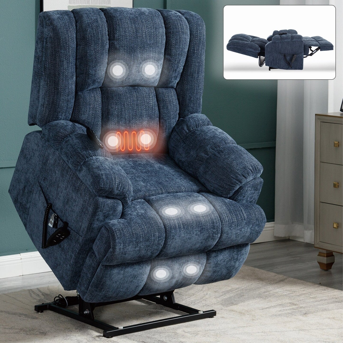 Fauteuil inclinable électrique avec double moteur, massage et chauffage (chenille)