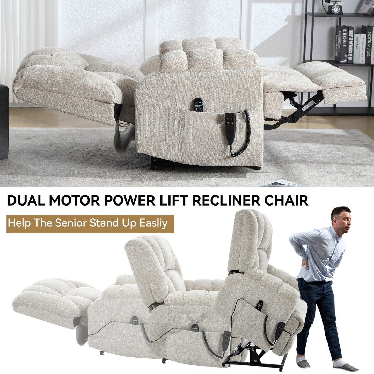 Fauteuil inclinable électrique avec double moteur, massage et chauffage (chenille)