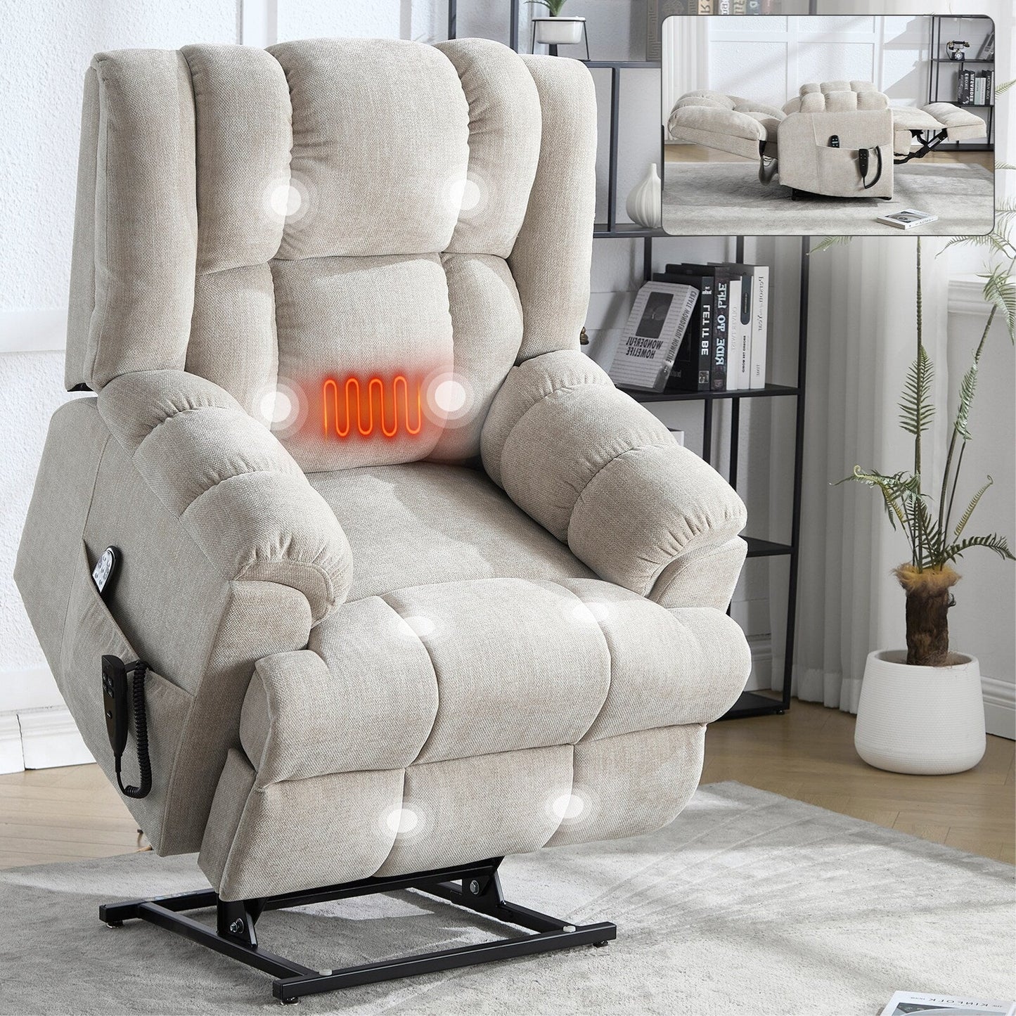Fauteuil inclinable électrique avec double moteur, massage et chauffage (chenille)