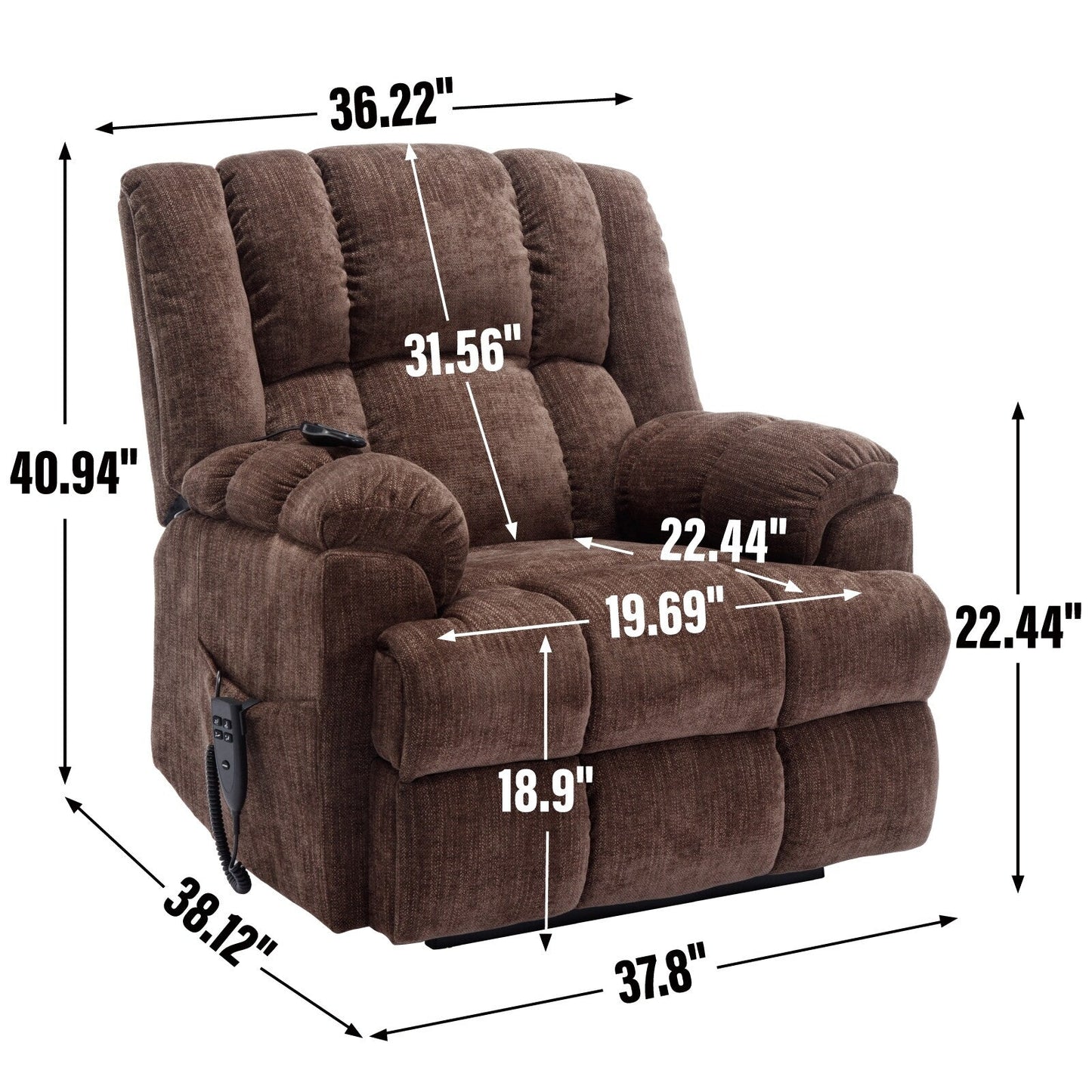Fauteuil inclinable électrique avec double moteur, massage et chauffage (chenille)