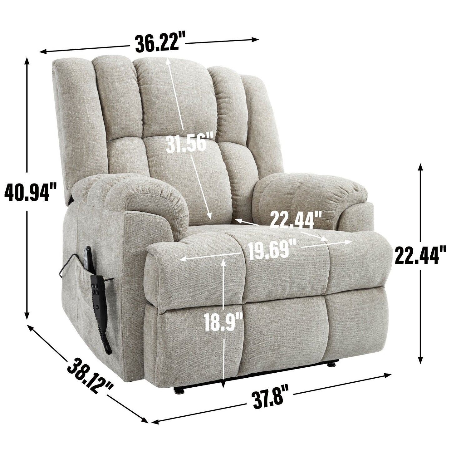 Fauteuil inclinable électrique avec double moteur, massage et chauffage (chenille)