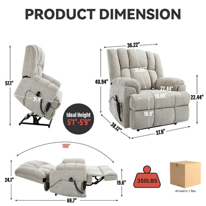 Fauteuil inclinable électrique avec double moteur, massage et chauffage lombaire, revêtement en chenille, réglage de la position en continu