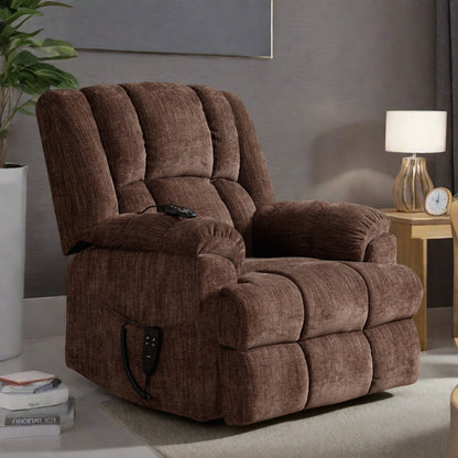 Fauteuil inclinable électrique avec double moteur, massage et chauffage lombaire, revêtement en chenille, réglage de la position en continu
