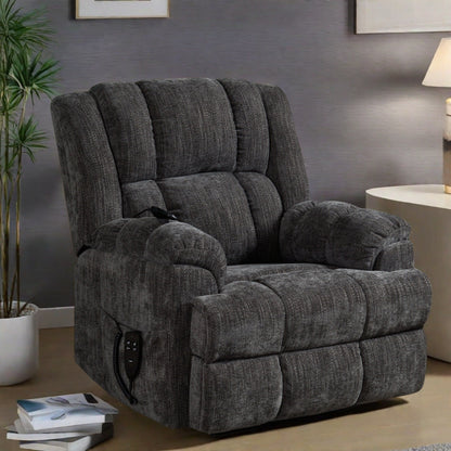 Fauteuil inclinable électrique avec double moteur, massage et chauffage lombaire, revêtement en chenille, réglage de la position en continu