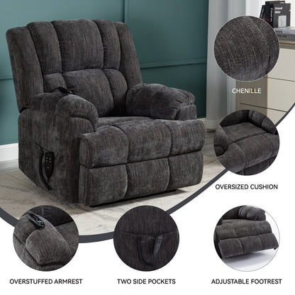 Fauteuil inclinable électrique avec double moteur, massage et chauffage lombaire, revêtement en chenille, réglage de la position en continu