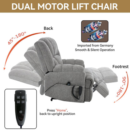 Fauteuil inclinable électrique avec double moteur, massage et chauffage lombaire, revêtement en chenille, réglage de la position en continu