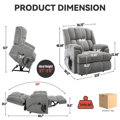 Fauteuil inclinable électrique avec double moteur, massage et chauffage lombaire, revêtement en chenille, réglage de la position en continu