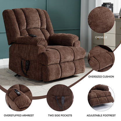 Fauteuil inclinable électrique avec double moteur, massage et chauffage lombaire, revêtement en chenille, réglage de la position en continu