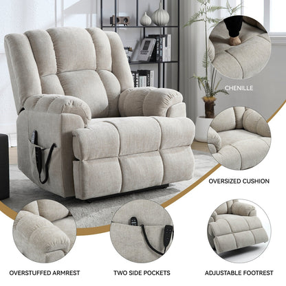 Fauteuil inclinable électrique avec double moteur, massage et chauffage lombaire, revêtement en chenille, réglage de la position en continu