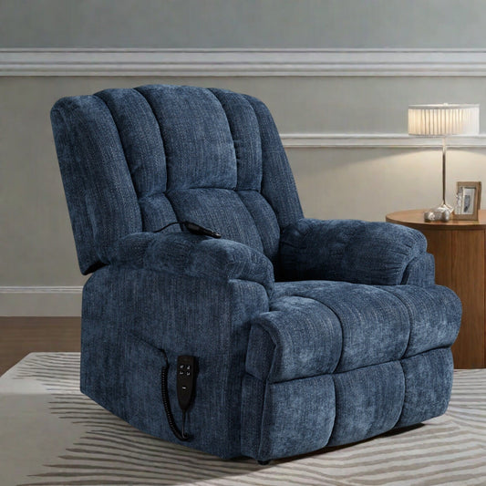 Fauteuil inclinable électrique avec double moteur, massage et chauffage lombaire, revêtement en chenille, réglage de la position en continu