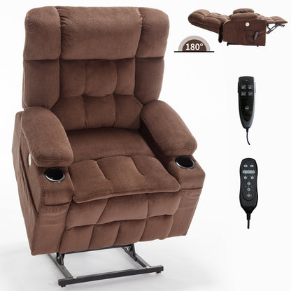 Fauteuil inclinable électrique avec deux moteurs, massage par vibrations à 8 points et chauffage lombaire, deux porte-gobelets et poches latérales