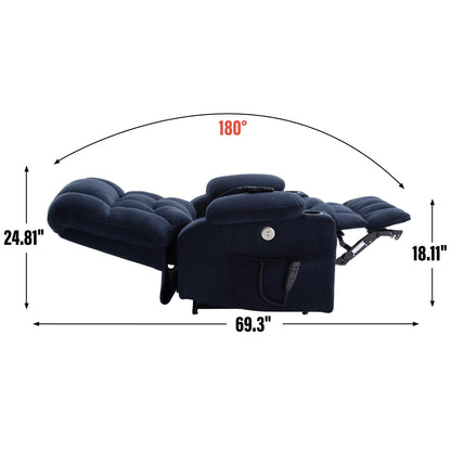 Fauteuil inclinable électrique avec deux moteurs, massage par vibrations à 8 points et chauffage lombaire, deux porte-gobelets et poches latérales