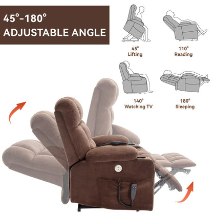 Fauteuil inclinable électrique avec deux moteurs, massage par vibrations à 8 points et chauffage lombaire, deux porte-gobelets et poches latérales