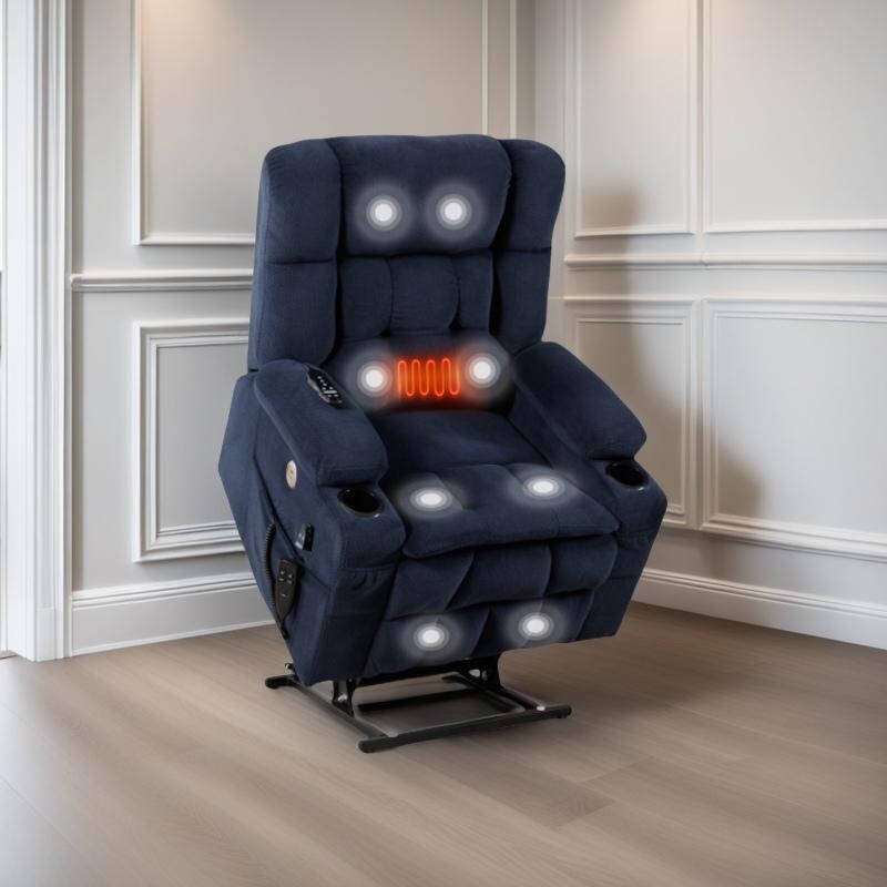 Fauteuil inclinable électrique avec deux moteurs, massage par vibrations à 8 points et chauffage lombaire, deux porte-gobelets et poches latérales