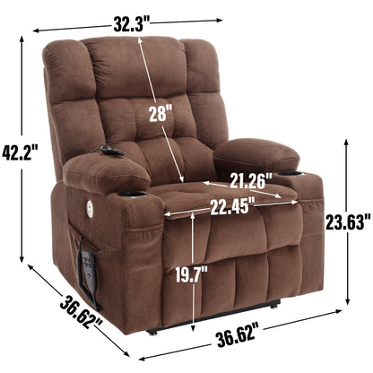 Fauteuil inclinable électrique avec deux moteurs, massage par vibrations à 8 points et chauffage lombaire, deux porte-gobelets et poches latérales
