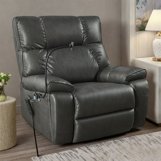 Fauteuil inclinable électrique avec deux moteurs OKIN, positions infinies, massage et chauffage, porte-gobelets