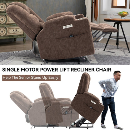 Fauteuil inclinable électrique avec deux ports USB, porte-gobelets, tissu chenille, inclinaison à 155°, montage facile