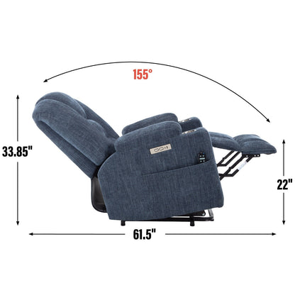 Fauteuil inclinable électrique avec double port USB, porte-gobelets et tissu chenille