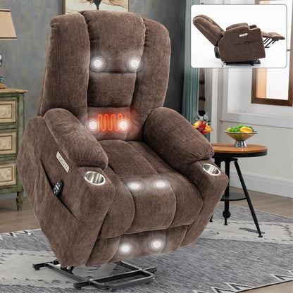 Fauteuil inclinable électrique avec double port USB, porte-gobelets et tissu chenille