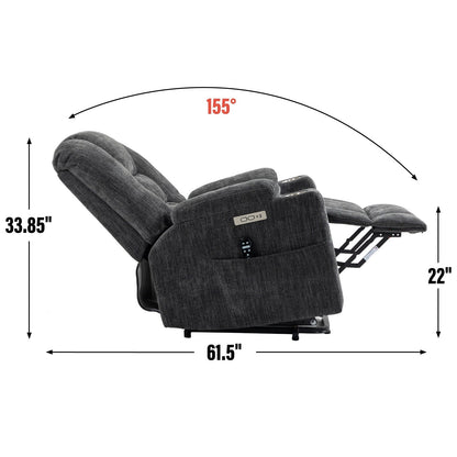 Fauteuil inclinable électrique avec double port USB, porte-gobelets et tissu chenille