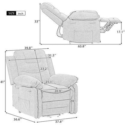 Fauteuil inclinable électrique avec massage thermique et poche de rangement