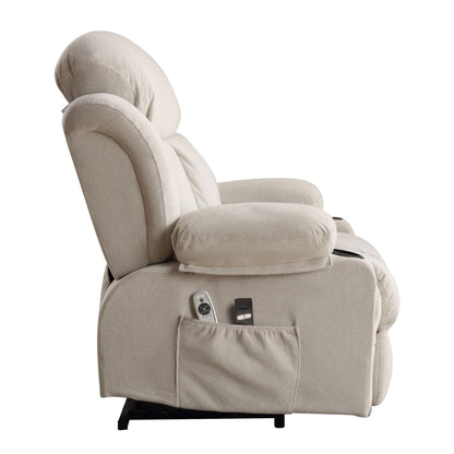 Fauteuil inclinable électrique avec chauffage et massage, poche latérale, port de charge USB et télécommande.