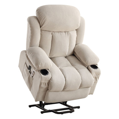 Fauteuil inclinable électrique avec chauffage et massage, poche latérale, port de charge USB et télécommande.